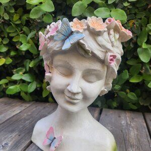 Colorful Butterfly Flower Lady Head Planter Home Decor